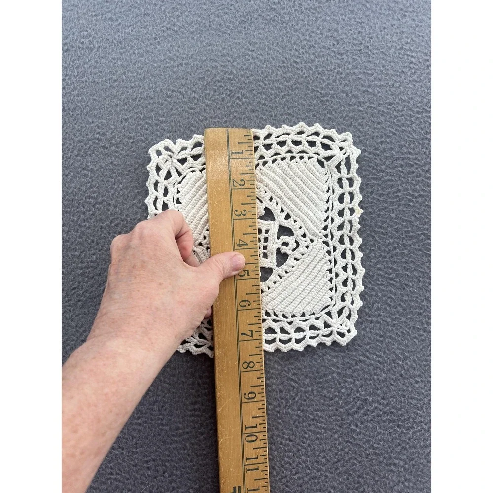 Handmade Crochet Lace Doily Coaster Square Off-White Cotton Thread Home Decor